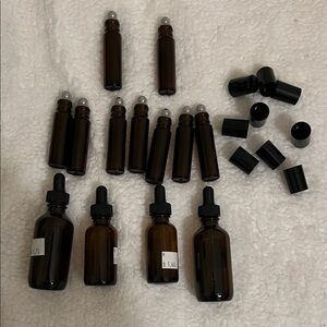 Brown Glass Dropper and roller Bottles Set
